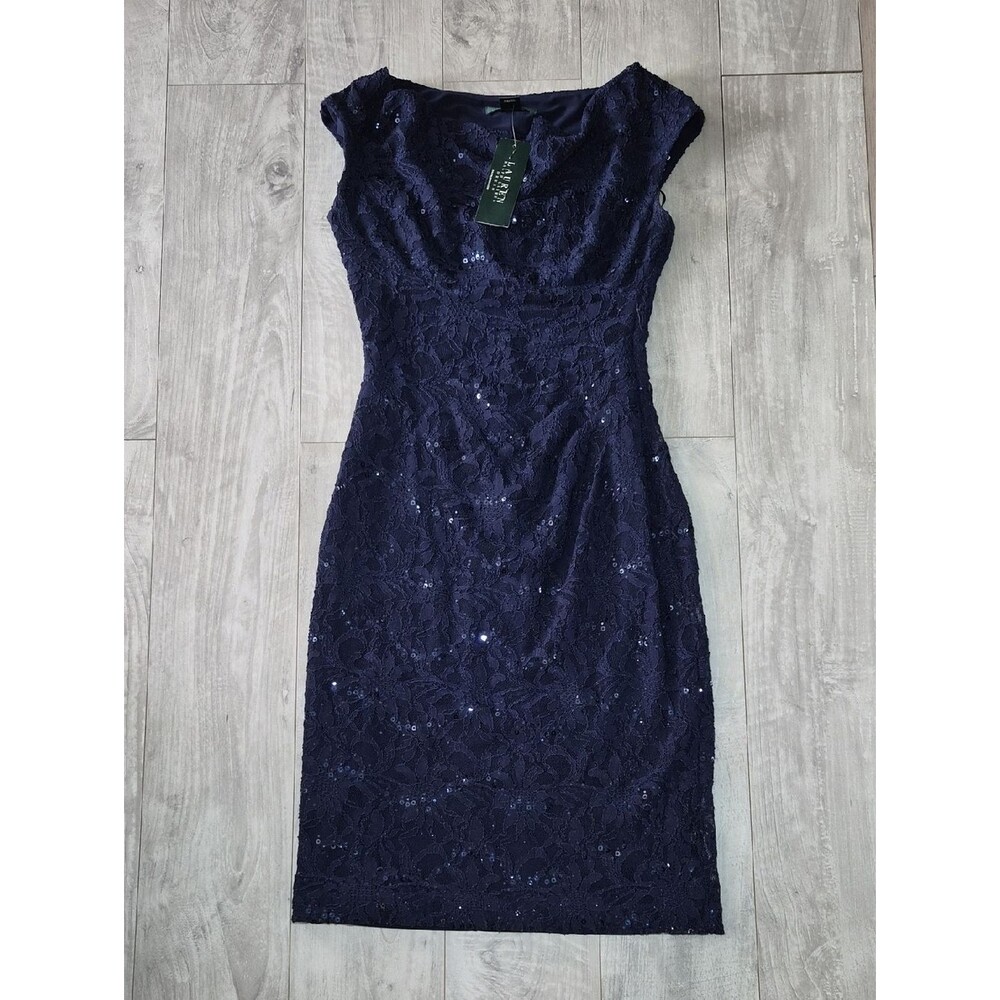 Lauren Ralph Lauren Navy Lace Sequin Sheath Dress 2